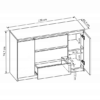 Komoda 120 cm 3 szuflady 2 szafki Biała - wymiary Komoda 120 cm 3 szuflady 2 szafki Biała - wymiary