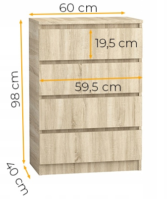komoda 60 4 szuflady sonoma wymiary