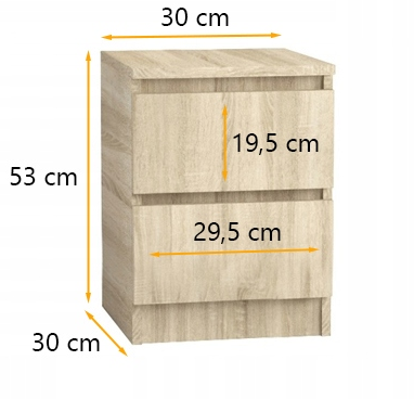 Komoda 30 cm 2 szuflady sonoma - wymiary
