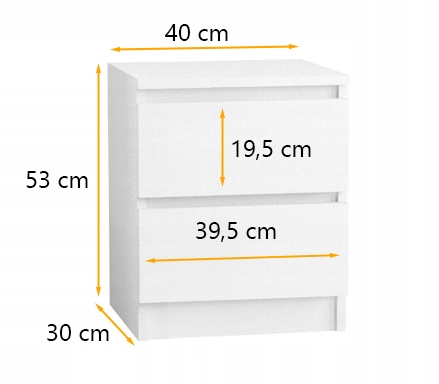 Komoda 40 cm 2 szuflady biała - wymiary