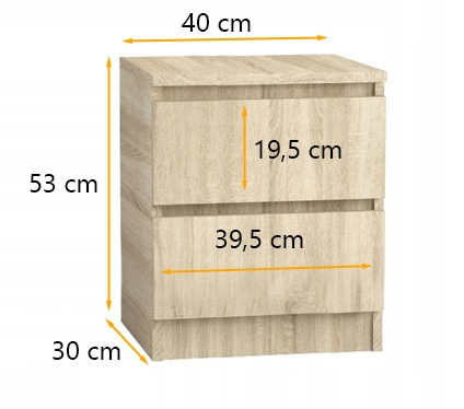 Komoda 40 cm 2 szuflady sonoma - wymiary