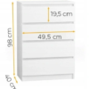 Komoda 50 cm 4 szuflady biała wymiary