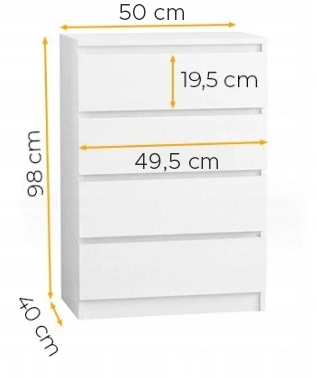 Komoda 50 cm 4 szuflady biała wymiary
