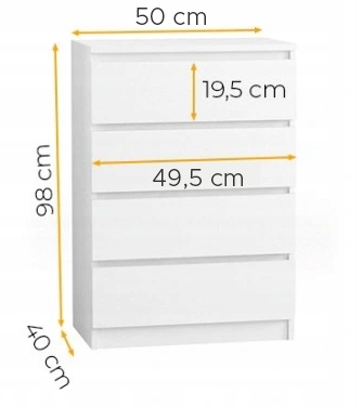 Komoda 50 cm 4 szuflady sonoma wymiary
