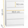 Komoda 50 cm 4 szuflady Korpus Biały mat, Fronty Połysk wymiary