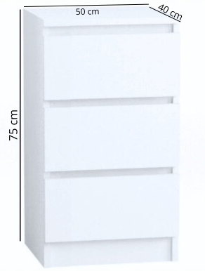 Komoda 50 cm 3 szuflady biała - wymiary