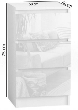 Komoda 50 cm 3 szuflady Korpus Biały mat,Fronty Połysk - wymiary