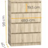 Komoda 70 cm 4 szuflady sonoma - wymiary