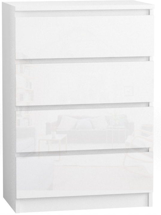 Komoda 70 cm 4 szuflady Korpus Biały mat, Fronty Połysk