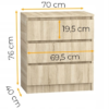 Komoda 70 cm 3 szuflady sonoma - wymiary