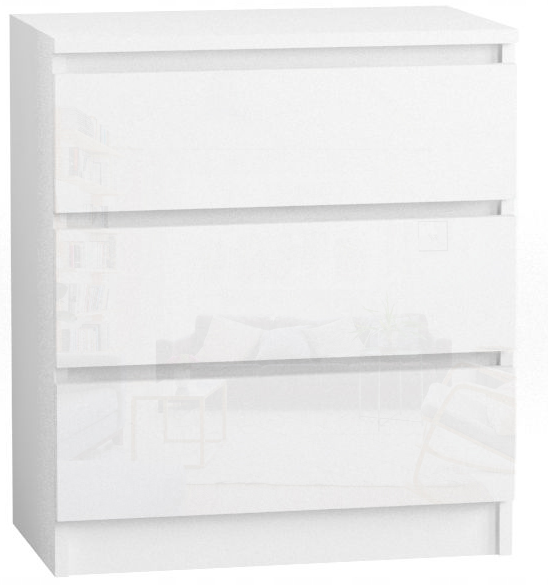 Komoda 70 cm 3 szuflady Korpus Biały mat, Fronty Połysk