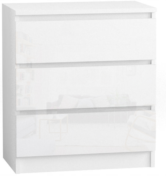 Komoda 80 cm 3 szuflady Korpus Biały mat, Fronty Połysk