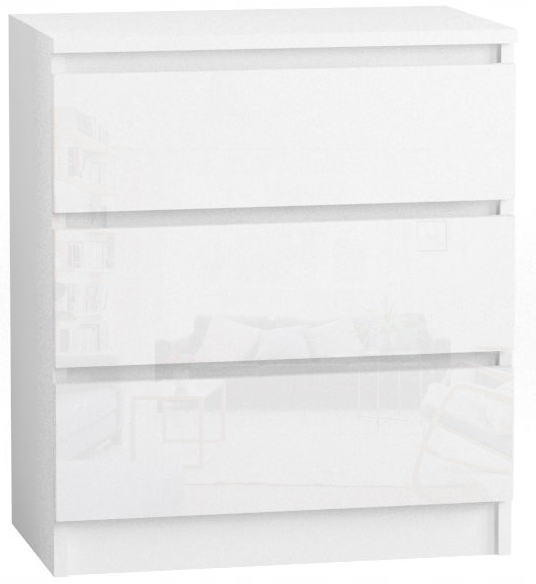 Komoda 90 cm 3 szuflady Korpus Biały mat, Fronty Połysk