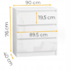Komoda szafka 90 cm biały mat 3 szuflady front połysk - wymiary