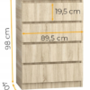 Komoda 90 cm 4 szuflady sonoma - wymiary