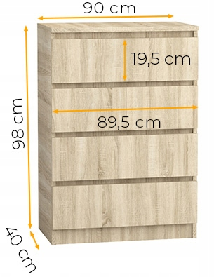 Komoda 90 cm 4 szuflady sonoma - wymiary