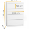 Komoda 90 cm 4 szuflady biała - wymiary