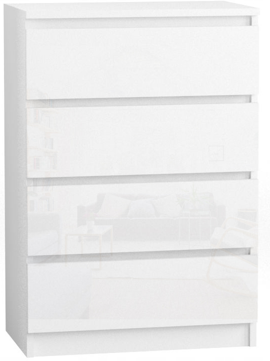 Komoda 90 cm 4 szuflady Korpus Biały mat, Fronty Połysk