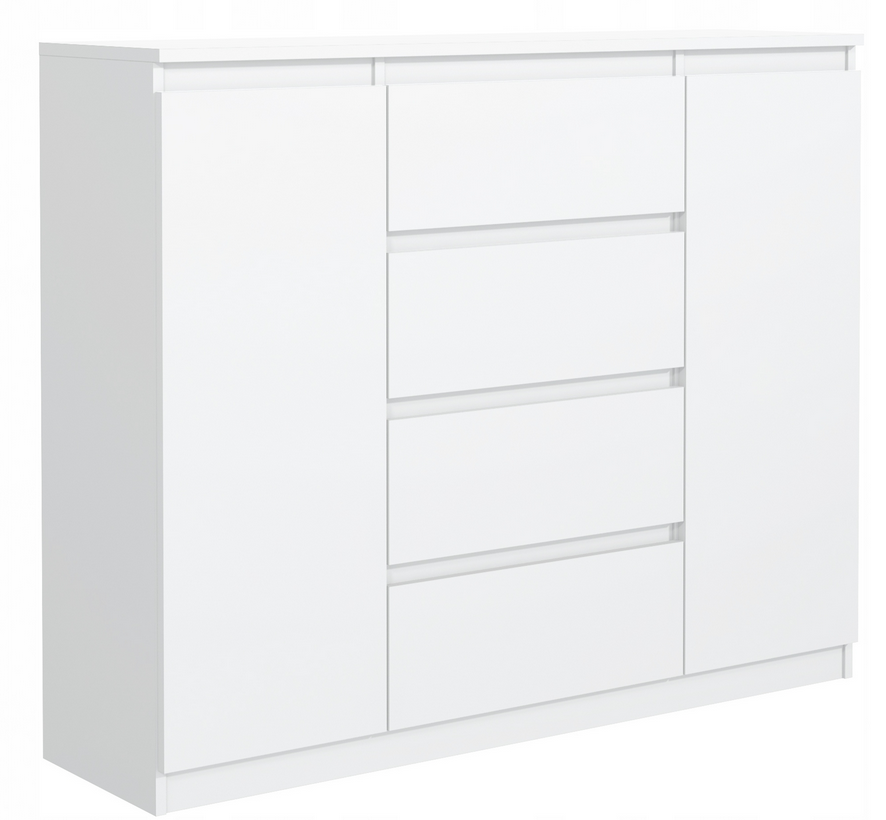 Komoda 120 cm 4 szuflady 2 szafki Biała