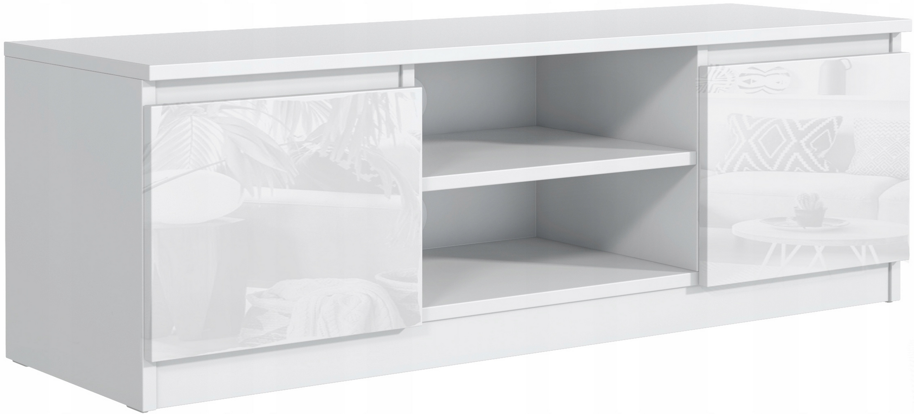 Komoda RTV 120cm 2 szafki półka Korpus Biały mat, Fronty Połysk