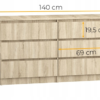 Komoda 140 cm 6 szuflad sonoma - wymiary