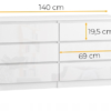 Komoda 140 cm 6 szuflad Korpus Biały mat, Fronty Połysk - wymiary