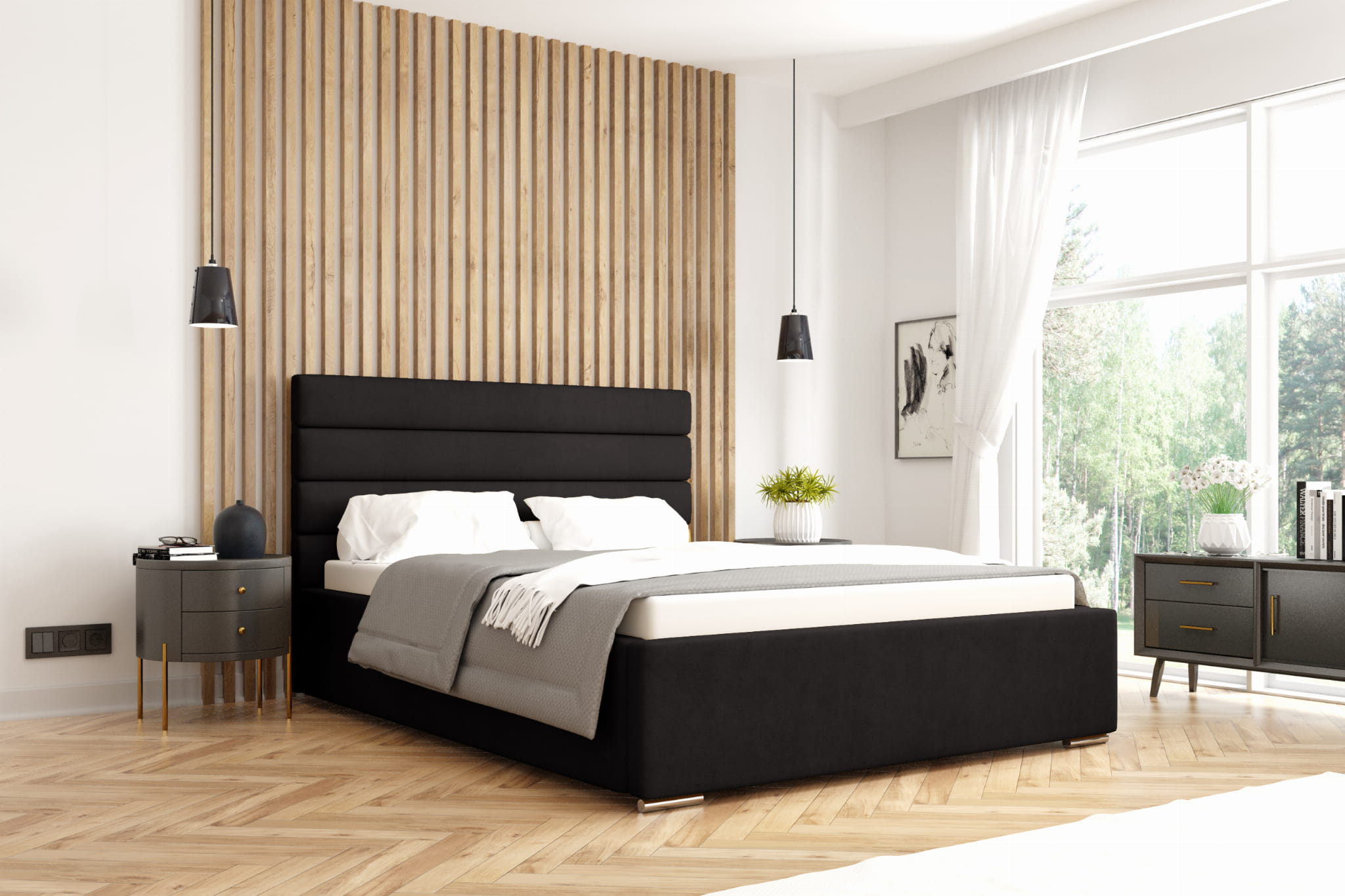 Lozko-140x200-tapicerowane-czarny agnes